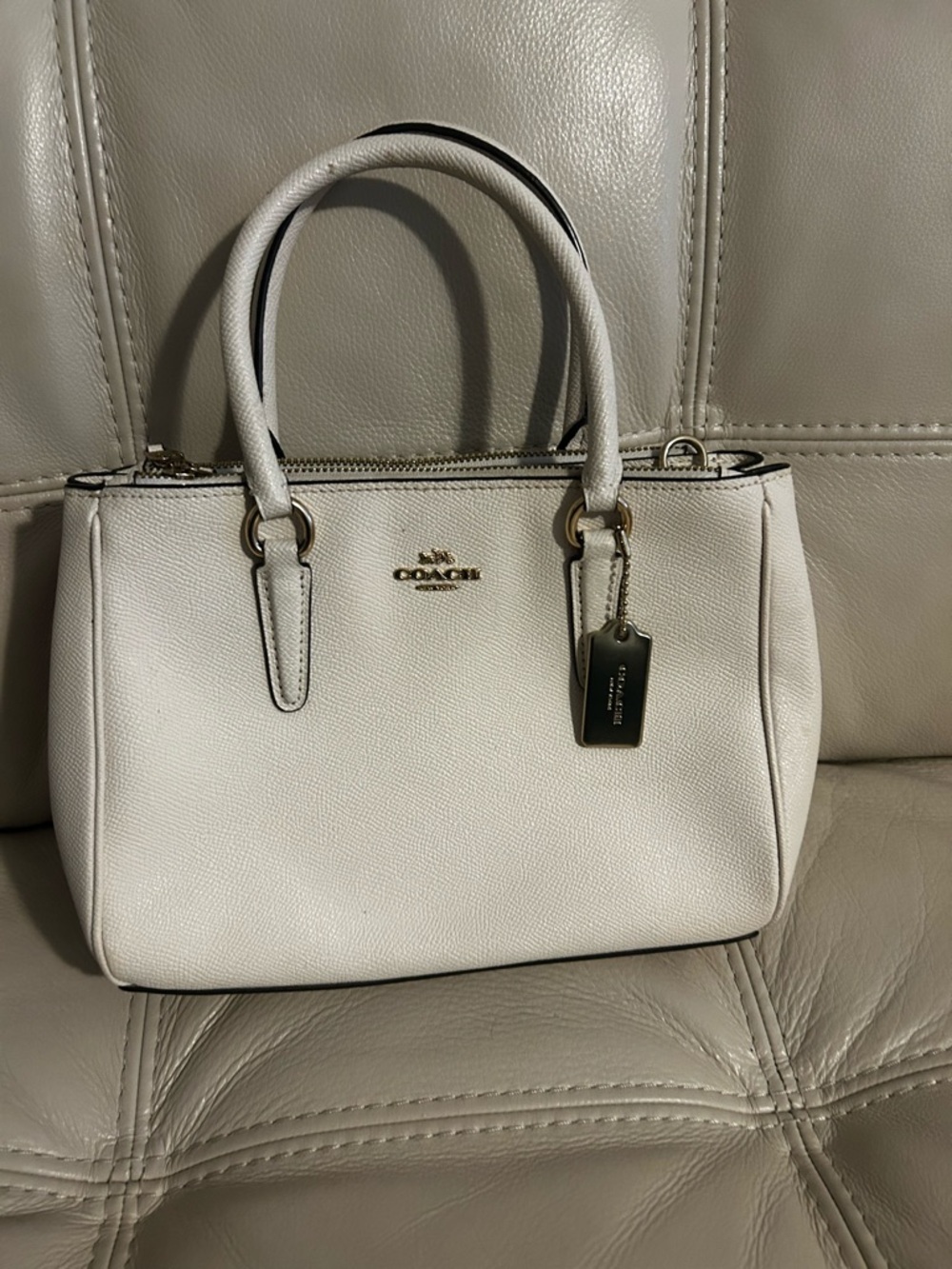 Coach Surrey Leather Carryall in chalk with Gold Hardware